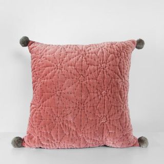 Att Pynta + Handmade Blush Velvet Cushion With Pom Poms