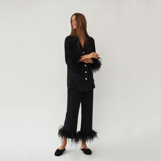 Sleeper + Party Pajama Set With Feathers in Black