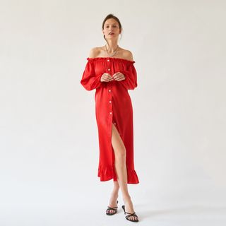 Sleeper + Scarlet Red Silk Loungewear Dress