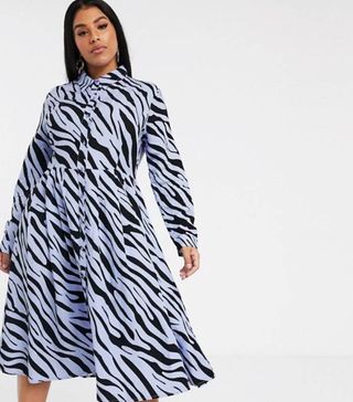 Glamorous + Midi Shift Dress With Pleated Skirt in Vintage Zebra