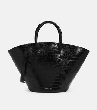 Charles & Keith + Croc-Effect Large Trapeze Tote