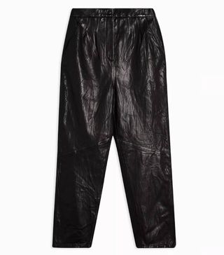 Topshop + Black Real Leather Peg Trousers