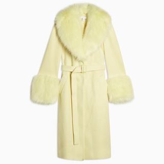 Topshop + Yellow Faux Fur Trim Coat