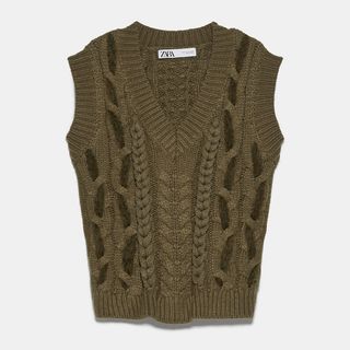 Zara + Cable-Knit Sleeveless Vest