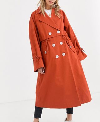 ASOS Design + Luxe Contrast Button Trench Coat