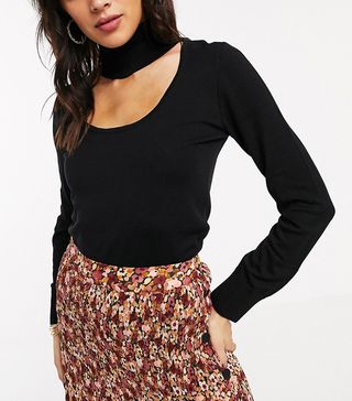 Topshop + Jumper with Keyhole Detail in Black