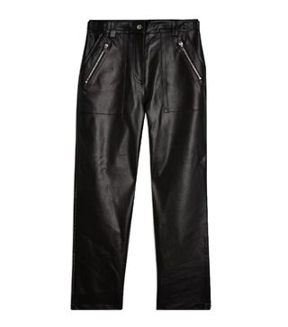 Topshop + Black Faux Leather Straight Leg Trousers