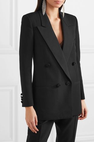Saint Laurent + Double-Breasted Satin-Trimmed Wool Blazer