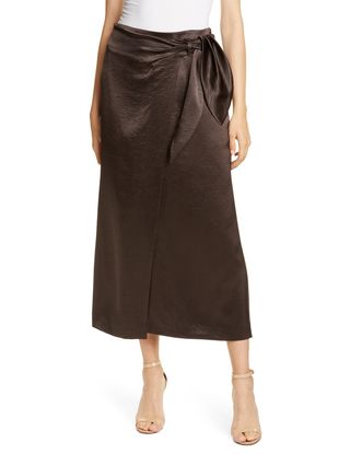 Nanushka + Amas Crinkled Satin Midi Wrap Skirt