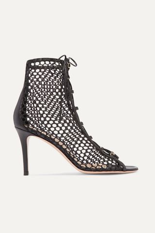 Gianvito Rossi + 85 Lace-Up Mesh and Leather Ankle Boots