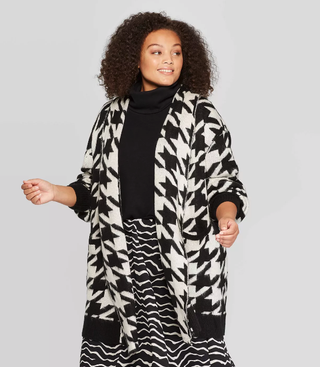Who What Wear + Houndstooth Print Long Sleeve Open Front Cardigan