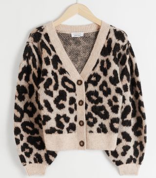 & Other Stories + Leopard Puff Sleeve Wool Blend Cardigan