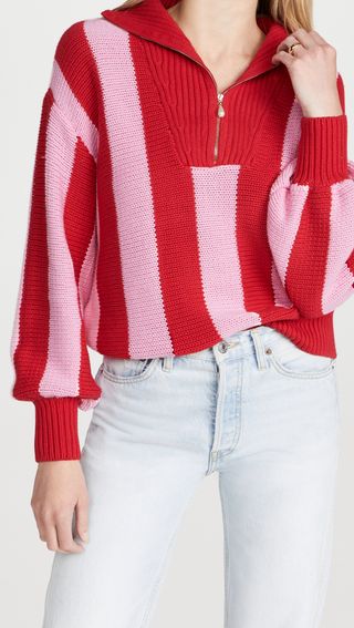 Kitri + Lorna Pink Stripe Cotton Sweater