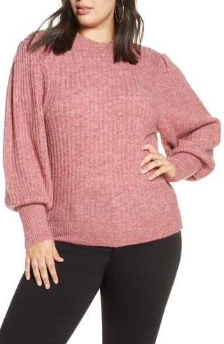 Leith + Ribbed Puff Shoulder Sweater