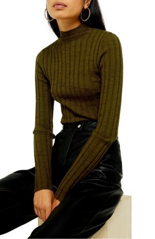 Topshop + Marled Ribbed Funnel Neck Sweater