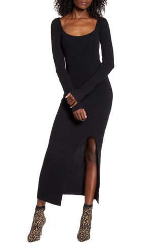 Leith + Square Neck Long Sleeve Sweater Dress