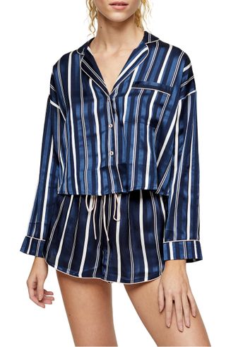 Tosphop + Stripe Satin Pajama Shirt