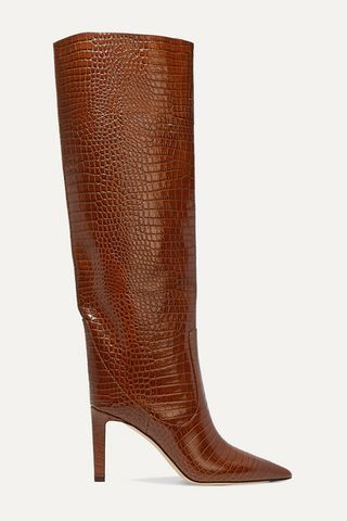 Jimmy Choo + Mavis 85 Croc-Effect Leather Knee Boots