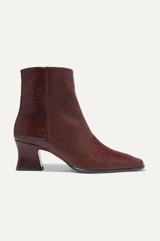 BY FAR + Naomi Lizard-Effect Leather Ankle Boots