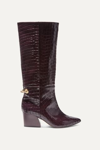 Tibi + Rowan Glossed Croc-Effect Leather Knee Boots