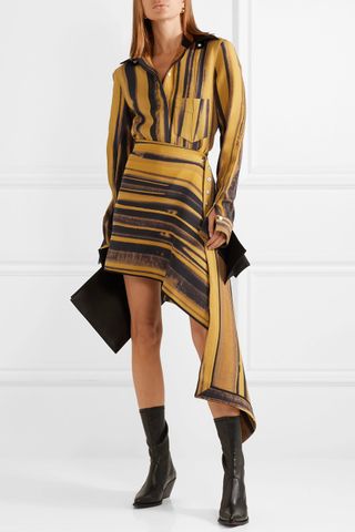 Peter Do + Asymmetric Striped Wool and Silk-Blend Cady Wrap Mini Skirt