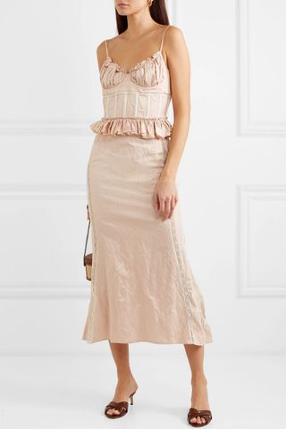 Brock Collection + Grosgrain and lace-trimmed crinkled-satin dress