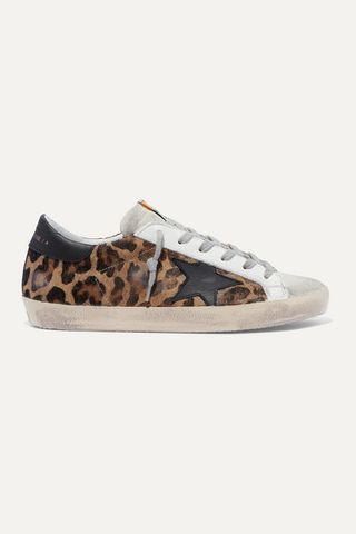 Golden Goose + Superstar Distressed Leopard-Print Calf Hair, Leather and Suede Sneakers