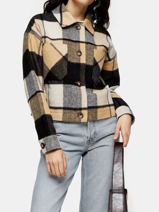 Topshop + Cropped Check Jacket With Wool