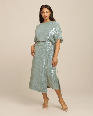 Sally Lapointe + Sequin Viscose Belted Wrap Skirt