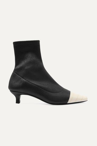 BY FAR + Karl Two-Tone Stretch and Croc-Effect Leather Sock Boots