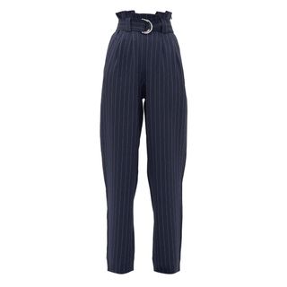 Ganni + Paperbag-Waist Pinstriped-Crepe Trousers