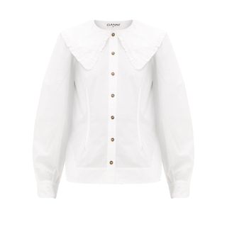 Ganni + Ruffled-Collar Cotton-Poplin Shirt