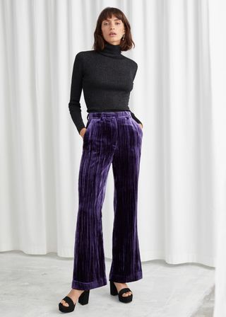 & Other Stories + Crushed Velvet Kick Flare Trousers