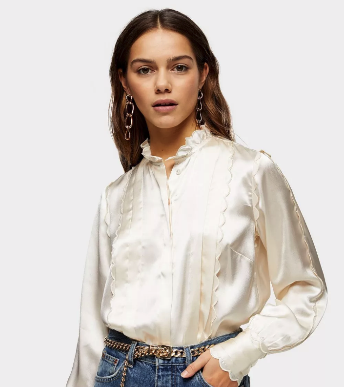 Topshop + Ecru Satin Scallop Shirt