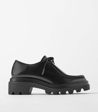 Zara + Leather Flat Shoe with Trim
