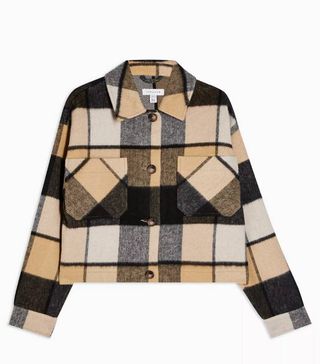 Topshop + Cropped Check Jacket With Wool
