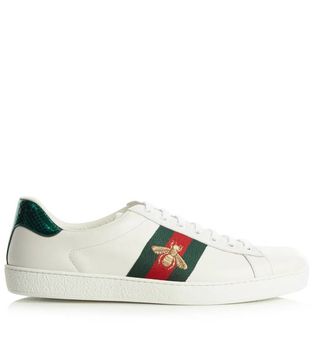 Gucci + Ace Bee-Embroidered Low-Top Leather Trainers