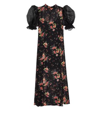 Topshop + Black Floral Printed Organza Midi Dress