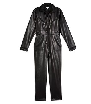 Topshop + Black Faux Leather Boiler Suit