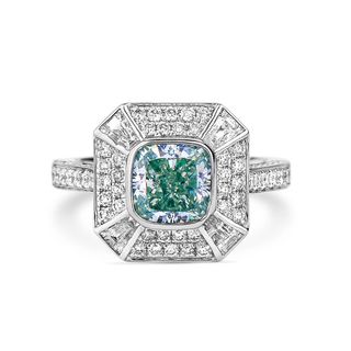 Astteria + Light Green Diamond Ring, 2.01 Ct. (2.87 Ct. TW), Cushion Shape