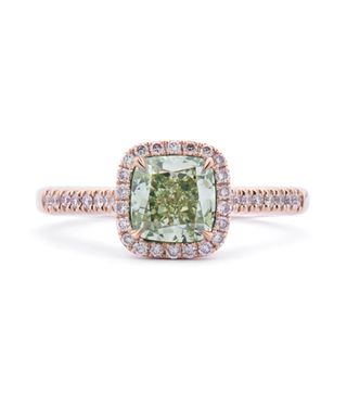 Astteria + Fancy Greenish Yellow Diamond Ring, 1.67 Ct. TW, Cushion Shape