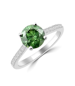 Jewelry Point + 2.20 Carat Green Diamond Engagement Ring 18k White Gold