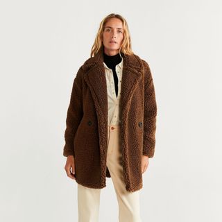 Mango + Double Breasted Faux Shearling-Lined Coat