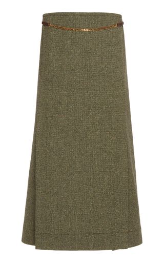 Victoria Beckham + Pleated Silk-Wool Skirt