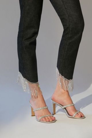 Urban Outfitters + High-Waisted Cropped Slim Straight Jean with Diamante Hem