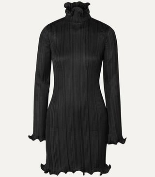 Givenchy + Ruffle-Trimmed Plissé-Satin Mini Dress