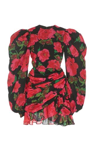 Richard Quinn + Ruched Floral-Print Chiffon Dress