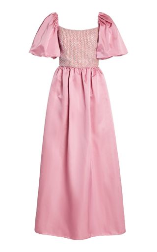 Markarian + Castitas Embellished Puff-Sleeve Silk Satin Gown