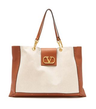 Valentino + City Safari Leather-Trimmed Canvas Tote Bag