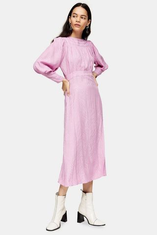 Topshop + Pink Jacquard Midi Dress